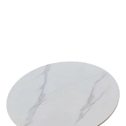Tραπέζι Balou  sintered stone σε λευκή απόχρωση με όψη μαρμάρου-βάση λευκό μέταλλο Φ120x73εκ
