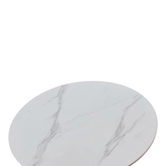 Tραπέζι Balou  sintered stone σε λευκή απόχρωση με όψη μαρμάρου-βάση λευκό μέταλλο Φ120x73εκ