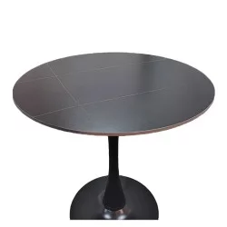 Tραπέζι Balou  sintered stone σε μαύρη απόχρωση με όψη μαρμάρου-βάση μαύρο μέταλλο Φ120x73εκ