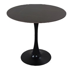 Tραπέζι Balou  sintered stone σε μαύρη απόχρωση με όψη μαρμάρου-βάση μαύρο μέταλλο Φ120x73εκ