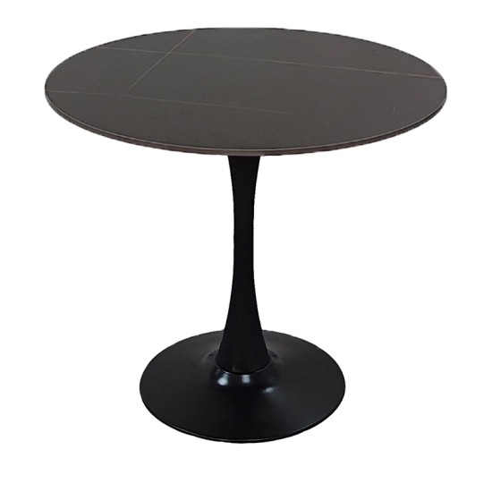Tραπέζι Balou  sintered stone σε μαύρη απόχρωση με όψη μαρμάρου-βάση μαύρο μέταλλο Φ120x73εκ
