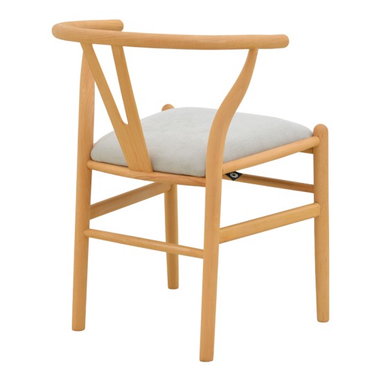 Καρέκλα Wishbone  rubberwood-ύφασμα σε φυσική-γκρι απόχρωση 51x58x73εκ