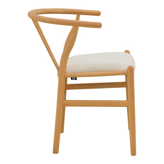 Καρέκλα Wishbone  rubberwood-ύφασμα σε φυσική-μπεζ απόχρωση 51x58x73εκ