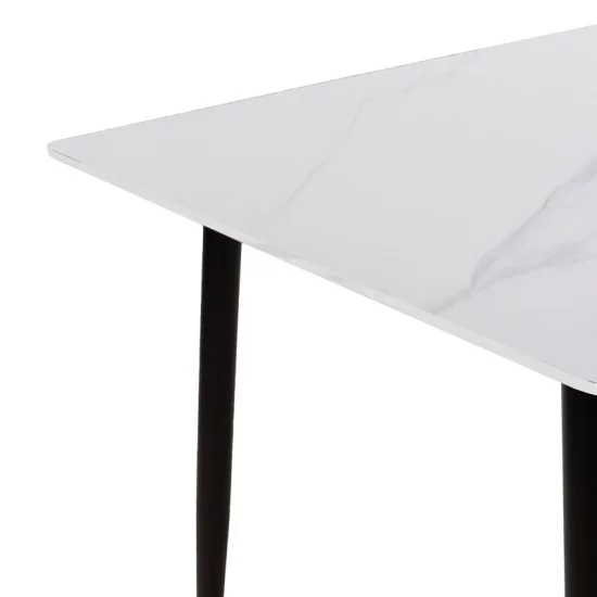 Τραπέζι Gustas  λευκό μαρμάρου sintered stone-μαύρο μέταλλο 140x80x76εκ