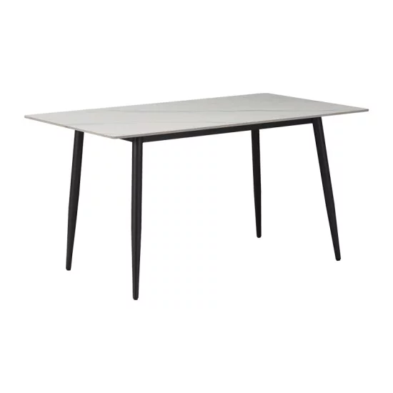 Τραπέζι Gustas  λευκό μαρμάρου sintered stone-μαύρο μέταλλο 140x80x76εκ