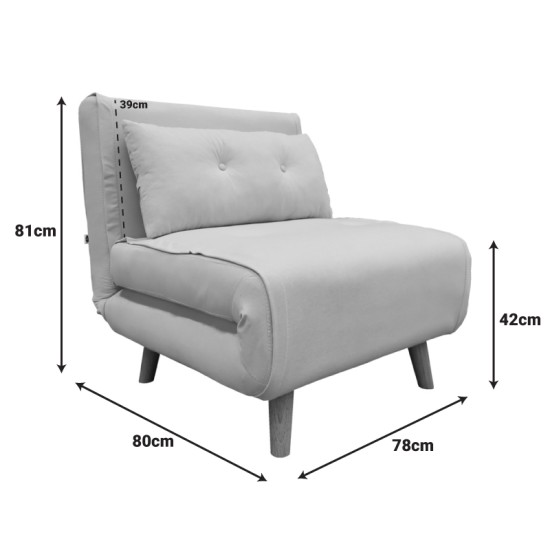 Πολυθρόνα-κρεβάτι Josuane  γκρι μπεζ βελούδο και ξύλινο πόδι σε μαύρη απόχρωση 78x80x81εκ