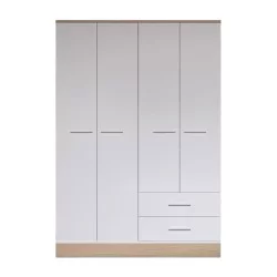 Ντουλάπα ρούχων Harmony  τετράφυλλη σε oak-λευκή απόχρωση 137x52x198εκ
