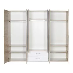 Ντουλάπα ρούχων Dormie  εξάφυλλη με συρτάρια σε λευκή απόχρωση 206x52x213εκ