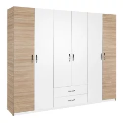 Ντουλάπα ρούχων Dormie  εξάφυλλη με συρτάρια σε λευκή απόχρωση 206x52x213εκ