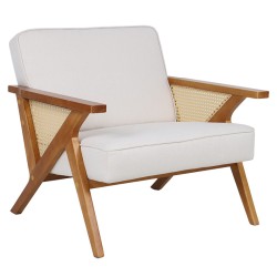 Πολυθρόνα Claudia  ύφασμα μπεζ-pe rattan-rubberwood φυσικό Model: 046-000019