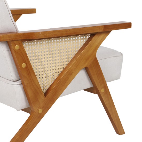 Πολυθρόνα Claudia  ύφασμα μπεζ-pe rattan-rubberwood φυσικό Model: 046-000019