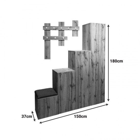 Έπιπλο εισόδου Nenich σε sonoma απόχρωση 150x37x180εκ Έπιπλο εισόδου Nenich σε sonoma απόχρωση 150x37x180εκ