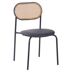 Καρέκλα James  pe rattan μπεζ-pu μαύρο-μέταλλο φυσικό Model: 058-000055