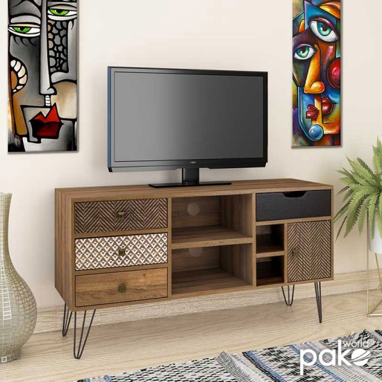 Έπιπλο τηλεόρασης Boho pakoworld καρυδί με μεταλλικά πόδια 120x39x64εκ Model: 066-000002