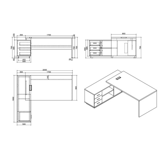 Γραφείο εργασίας επαγγελματικό Minimal  δεξιά γωνία φυσικό 200x170x75εκ Model: 069-000017