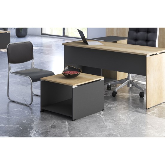 Τραπέζι γραφείου επισκέπτη Lotus pakoworld χρώμα φυσικό - ανθρακί 60x60x45εκ Model: 069-000021