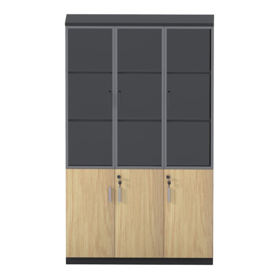 Ντουλάπα γραφείου με γυάλινες πόρτες Lotus  χρώμα φυσικό - ανθρακί 120x40x200εκ