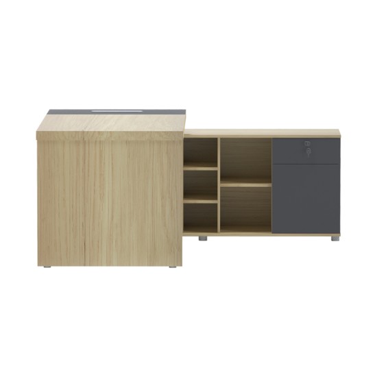 Γραφείο επαγγελματικό Lotus  με δεξιά γωνία σε φυσική-ανθρακί απόχρωση  160x160x75εκ