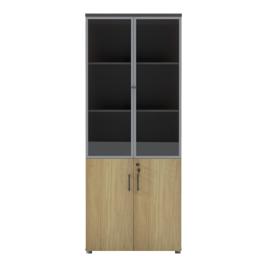 Ντουλάπα γραφείου επαγγελματική με γυάλινες πόρτες Lotus  σε φυσική-ανθρακί απόχρωση 80x40x200εκ