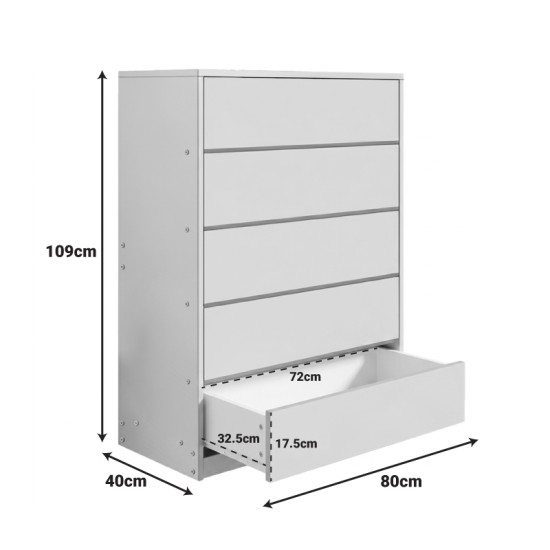 Συρταριέρα Kuanger  mdf σε λευκή απόχρωση 80x40x109εκ
