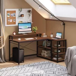 Γραφείο γωνιακό αναστρέψιμο Tebul  MDF-metal σε καρυδί απόχρωση 130x60x88εκ