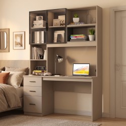 Γραφείο υπολογιστή με βιβλιοθήκη Citoro  mdf σε μπεζ απόχρωση 120x50x180εκ