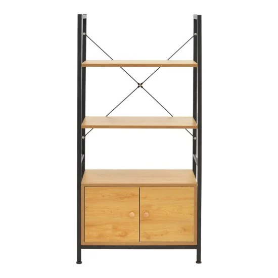 Ραφιέρα επιδαπέδια με ντουλάπι Kuili  μέταλλο μαύρο-mdf σε oak απόχρωση 60x36x121εκ