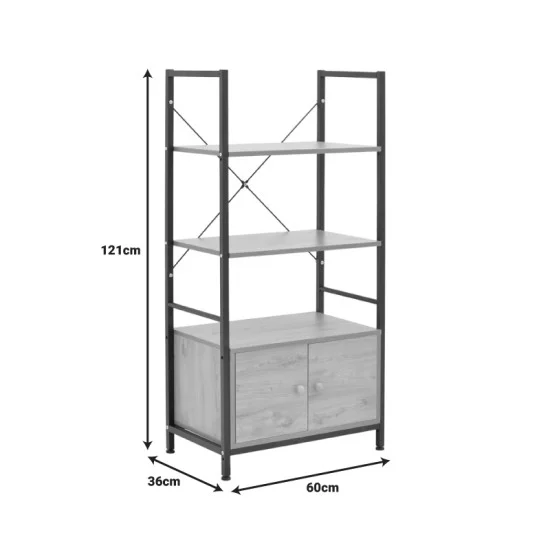 Ραφιέρα επιδαπέδια με ντουλάπι Kuili  μέταλλο μαύρο-mdf σε oak απόχρωση 60x36x121εκ