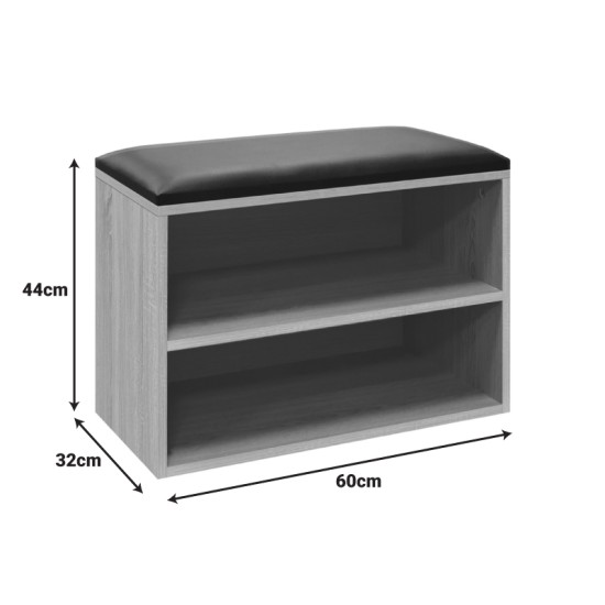 Παπουτσοθήκη-Σκαμπό Kiana  4 ζεύγων με μαξιλάρι σε γκρι-oak απόχρωση 60x32x44εκ