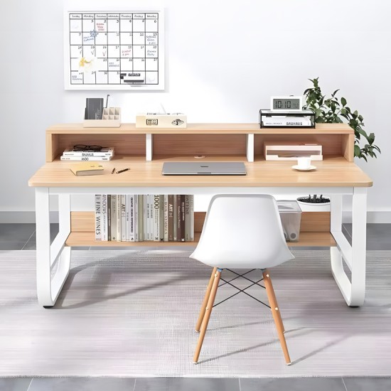Γραφείο εργασίας Evrepy  mdf σε oak απόχρωση με λευκό μέταλλο 100x60x83εκ