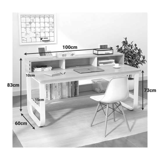 Γραφείο εργασίας Evrepy  mdf σε oak απόχρωση με λευκό μέταλλο 100x60x83εκ