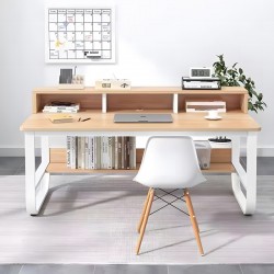 Γραφείο εργασίας Evrepy  mdf σε oak απόχρωση με λευκό μέταλλο 100x60x73εκ