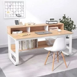 Γραφείο εργασίας Evrepy  mdf σε oak απόχρωση με λευκό μέταλλο 100x60x83εκ
