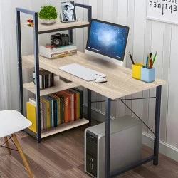 Γραφείο εργασίας Bencour  με βιβλιοθήκη mdf σε φυσική απόχρωση με μαύρο μέταλλο 90x40x110εκ