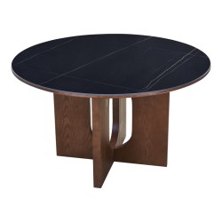 Τραπέζι Merge  sintered stone-mdf σε μαύρο μαρμάρου με καρυδί βάση Φ130x75εκ