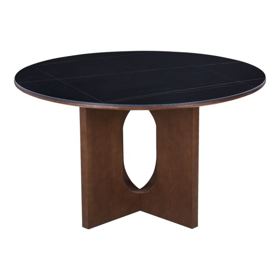 Τραπέζι Merge  sintered stone-mdf σε μαύρο μαρμάρου με καρυδί βάση Φ130x75εκ