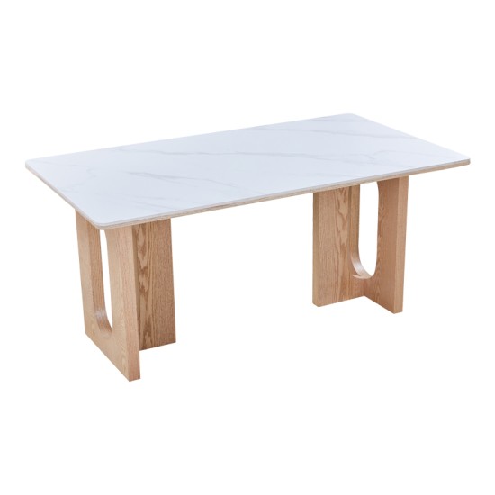 Τραπέζι Benqui  sintered stone-mdf σε λευκό μαρμάρου με βάση σε φυσική απόχρωση 160x90x75εκ