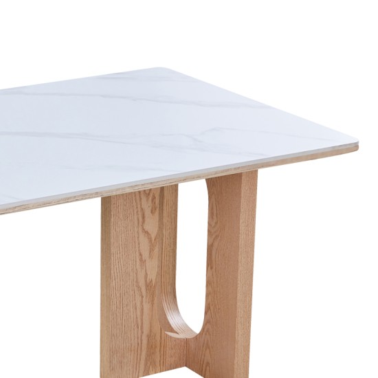 Τραπέζι Benqui  sintered stone-mdf σε λευκό μαρμάρου με βάση σε φυσική απόχρωση 160x90x75εκ