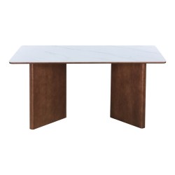 Τραπέζι Versy  sintered stone-mdf σε λευκό μαρμάρου με καρυδί βάση 160x90x75εκ