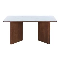 Τραπέζι Versy  sintered stone-mdf σε λευκό μαρμάρου με καρυδί βάση 160x90x75εκ