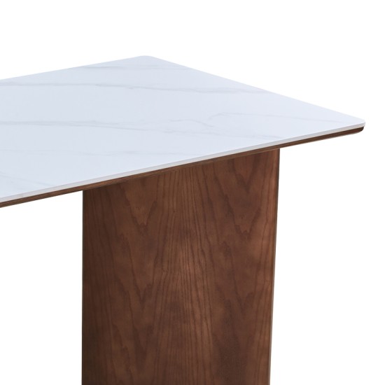 Τραπέζι Versy  sintered stone-mdf σε λευκό μαρμάρου με καρυδί βάση 160x90x75εκ