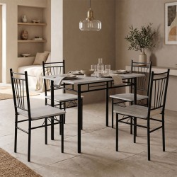 Τραπεζαρία Roza  σετ 5τμχ mdf sonoma με μεταλλικό μαύρο πόδι 120x65x75εκ