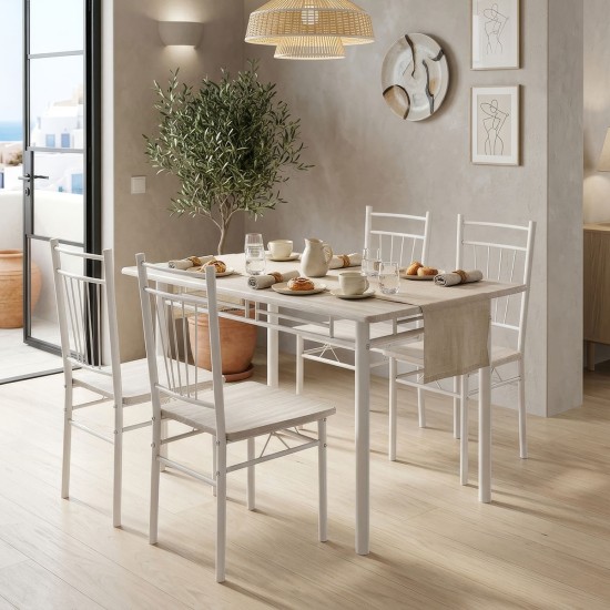 Τραπεζαρία Roza  σετ 5τμχ mdf sonoma με μεταλλικό λευκό πόδι 110x60x75εκ