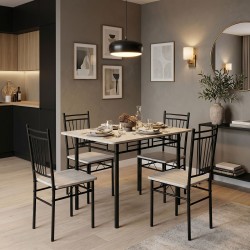 Τραπεζαρία Roza  σετ 5τμχ mdf sonoma με μεταλλικό μαύρο πόδι 110x60x75εκ