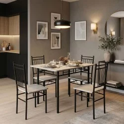 Τραπεζαρία Roza  σετ 5τμχ mdf sonoma με μεταλλικό μαύρο πόδι 110x60x75εκ