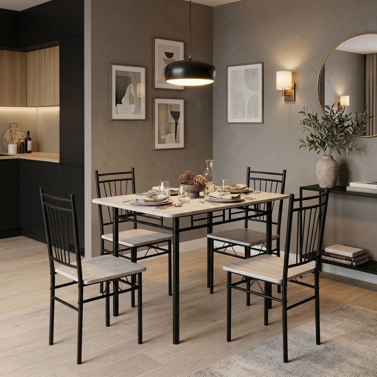Τραπεζαρία Roza  σετ 5τμχ mdf sonoma με μεταλλικό μαύρο πόδι 110x60x75εκ