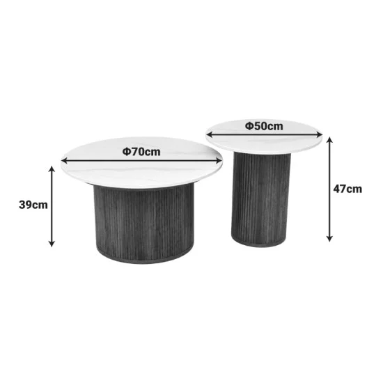 Τραπέζι σαλονιού Skerta  σετ 2τεμ λευκό sintered stone mdf με καρυδί βάση