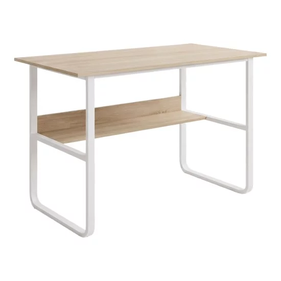 Γραφείο εργασίας Kela  mdf σε oak απόχρωση με λευκό μέταλλο 100x60x73εκ