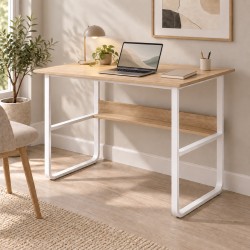 Γραφείο εργασίας Kela  mdf σε oak απόχρωση με λευκό μέταλλο 100x60x73εκ