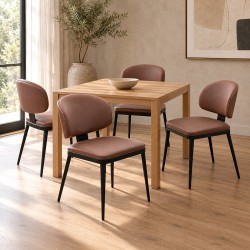 Καρέκλα Leyla  καφέ PU με μαύρο μέταλλο 46x46x82.5εκ